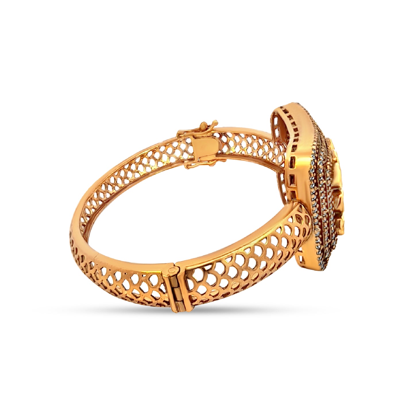 Mallika's Royal 925 Silver Kundan Openable Cuff Bangle