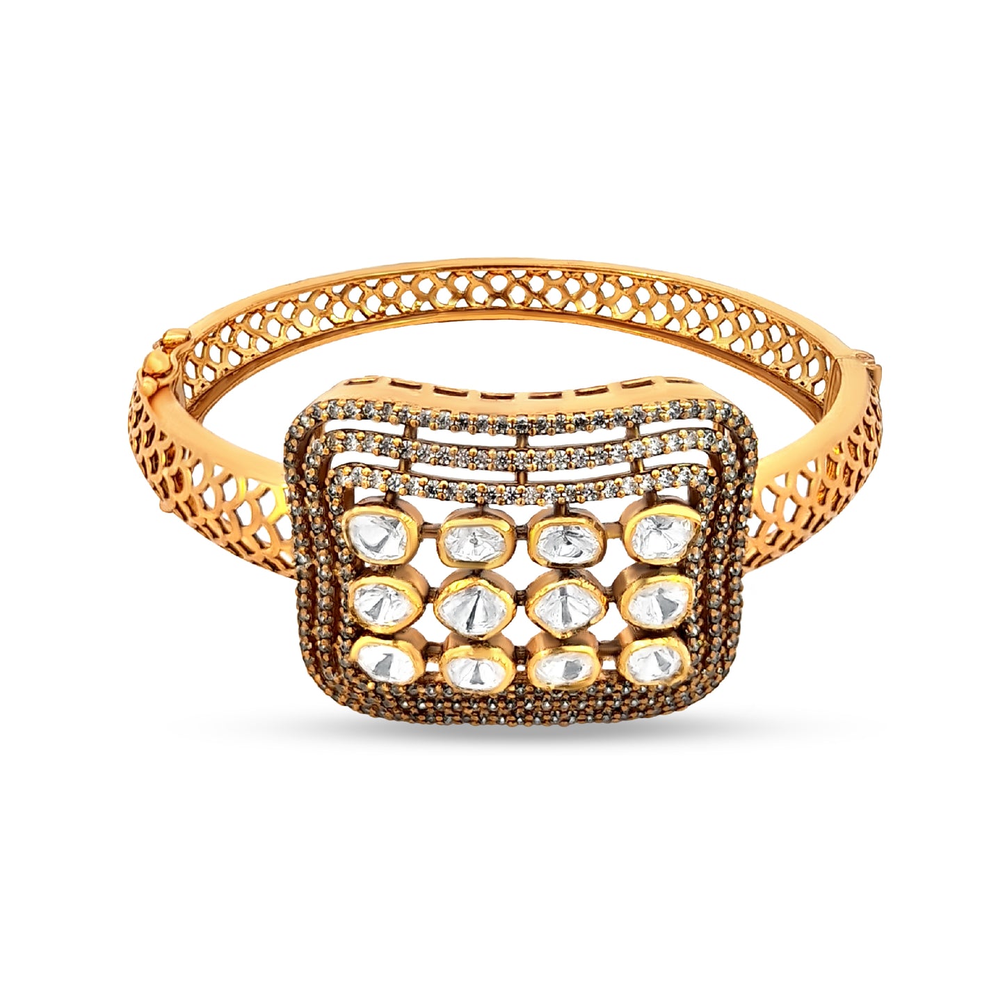 Mallika's Royal 925 Silver Kundan Openable Cuff Bangle