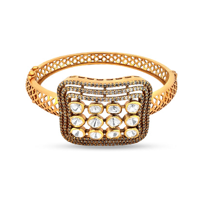 Mallika's Royal 925 Silver Kundan Openable Cuff Bangle