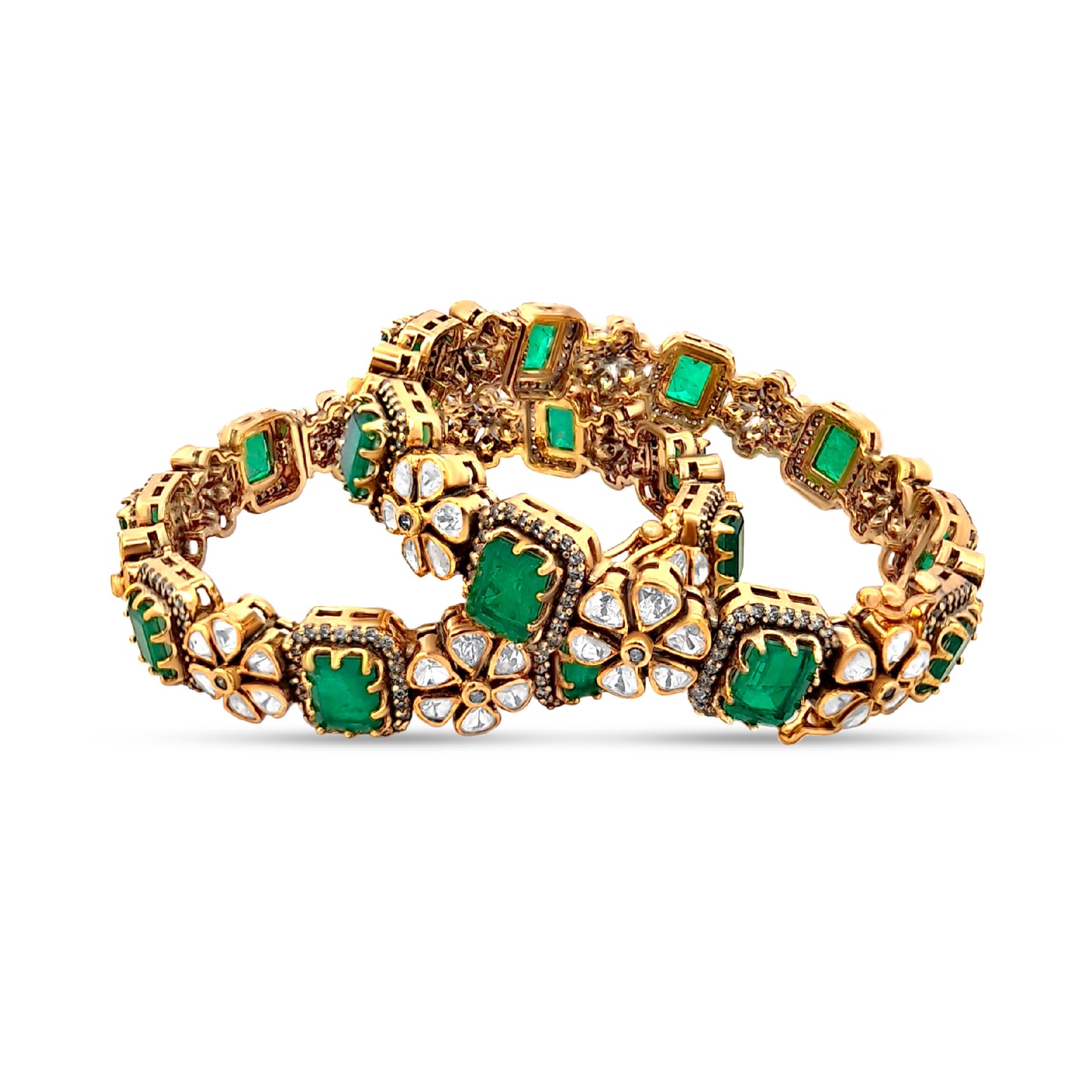 Aaliyah's Royal 925 Silver Kundan Openable Cuff Bangle
