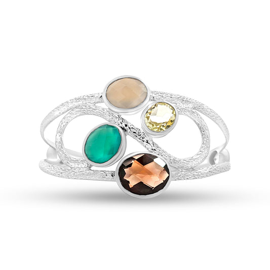 925 Silver Cuff Bangles with Multi Colour Stones