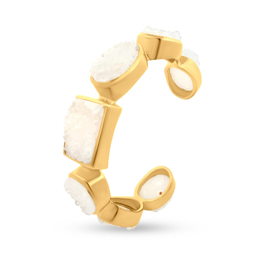 925 Silver Cuff Bangles in Gold Tone with Raw Quartz Stones