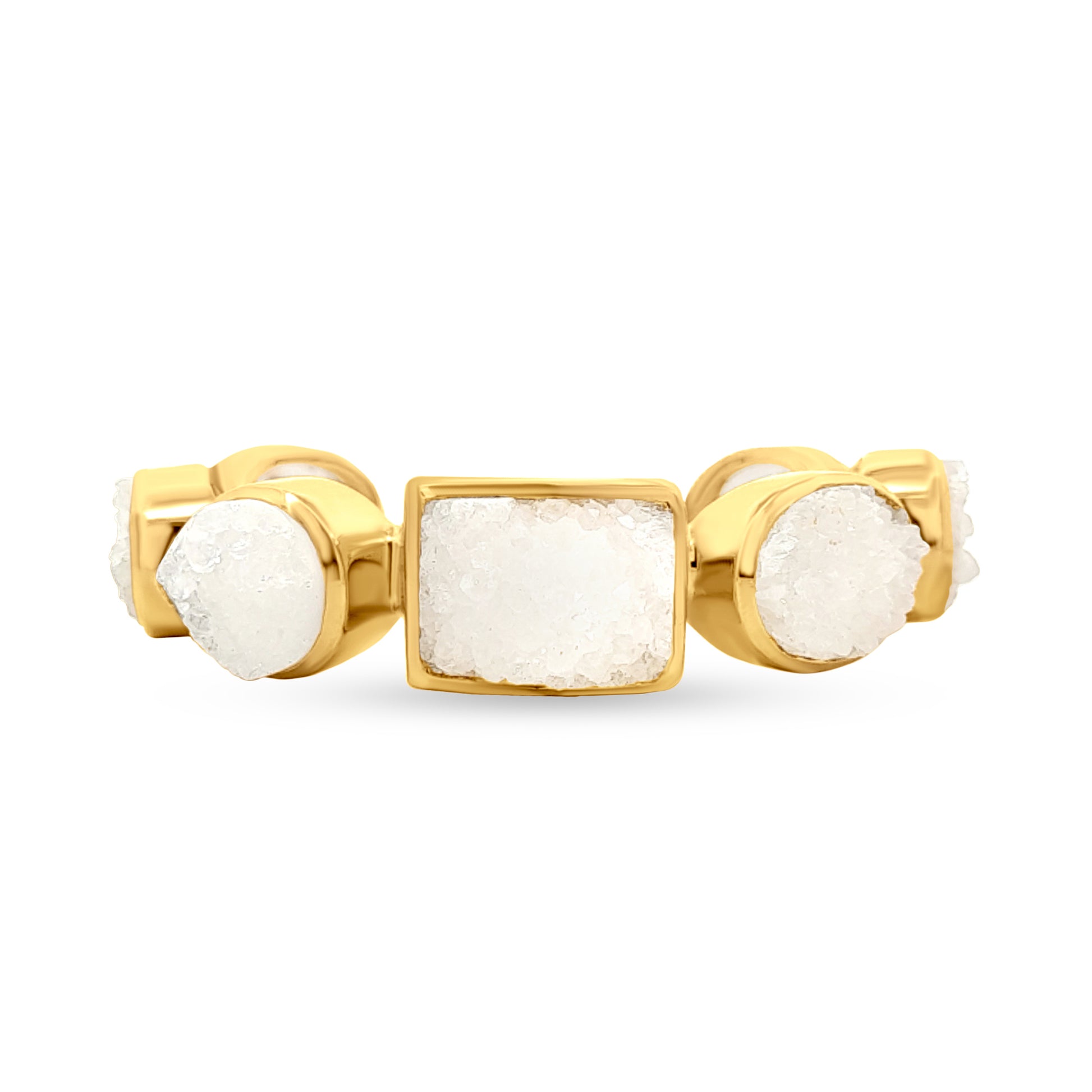 925 Silver Cuff Bangles in Gold Tone with Raw Quartz Stones