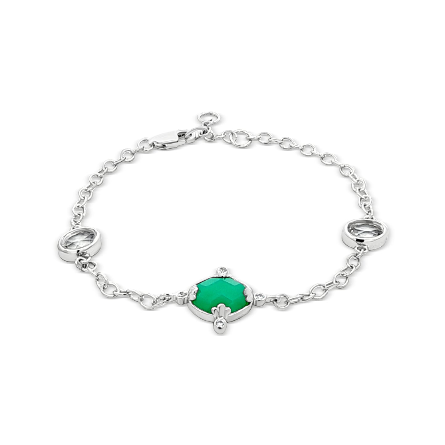 Vanya Emerald: Sterling Silver Green Stone Antique Bracelet