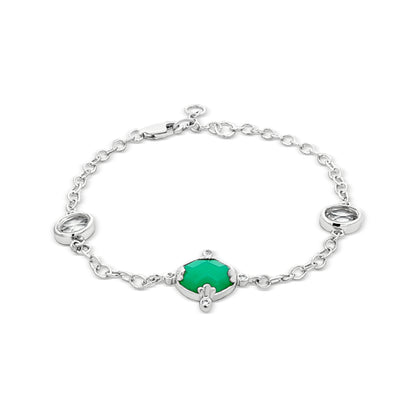 Vanya Emerald: Sterling Silver Green Stone Antique Bracelet
