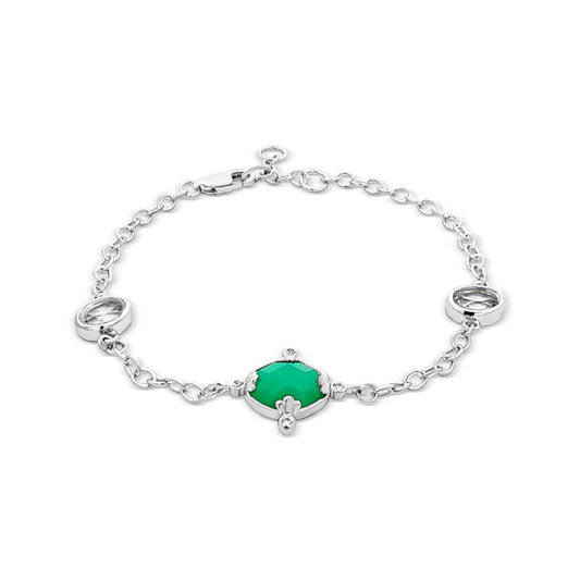 Vanya Emerald: Sterling Silver Green Stone Antique Bracelet