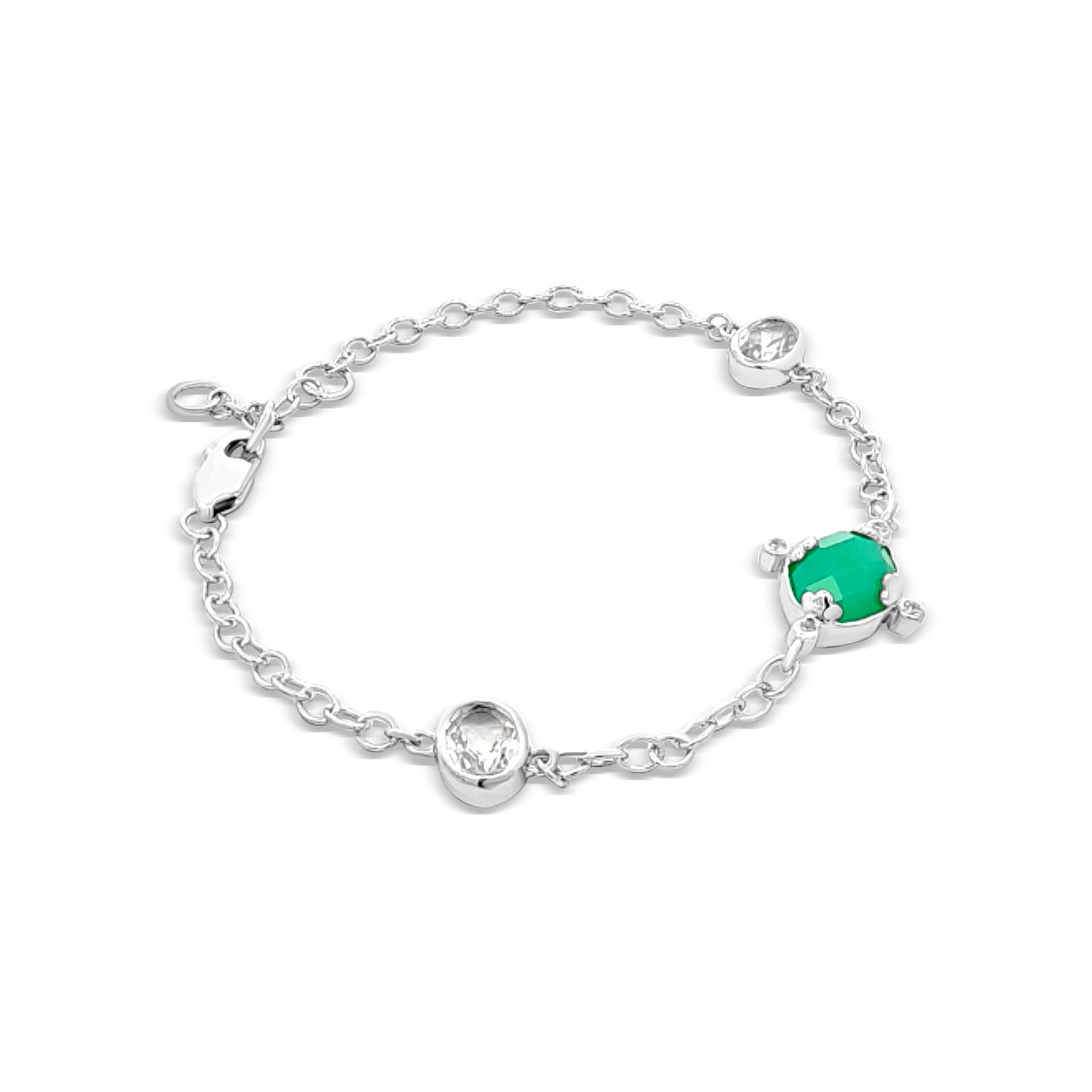 Vanya Emerald: Sterling Silver Green Stone Antique Bracelet