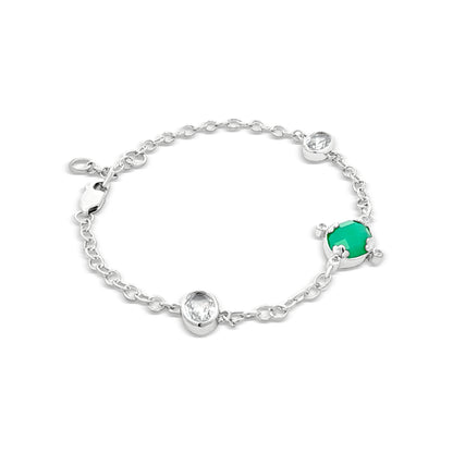 Vanya Emerald: Sterling Silver Green Stone Antique Bracelet