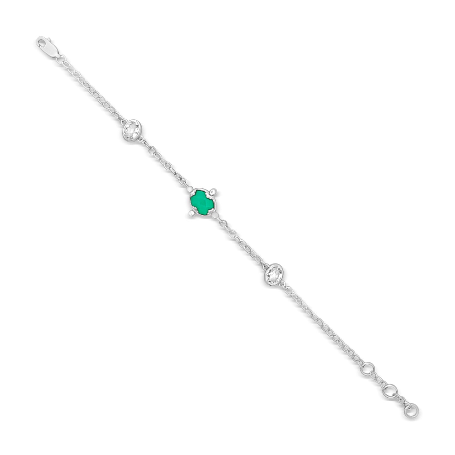 Vanya Emerald: Sterling Silver Green Stone Antique Bracelet