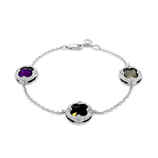 Meera Aura: Cable Chain Sterling Silver Bracelet with Colorful Stones