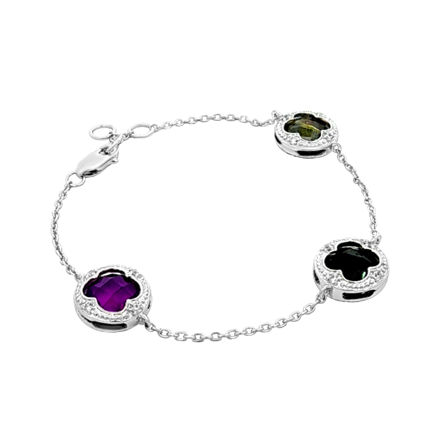 Meera Aura: Cable Chain Sterling Silver Bracelet with Colorful Stones