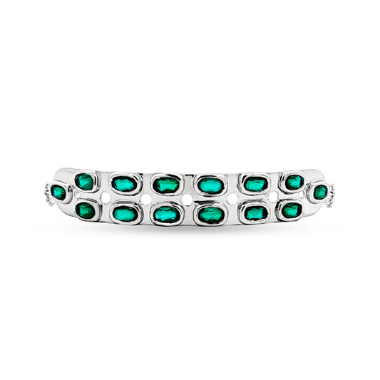 Ishani Luxe: Sterling Silver Crystal Green Stone Bracelet