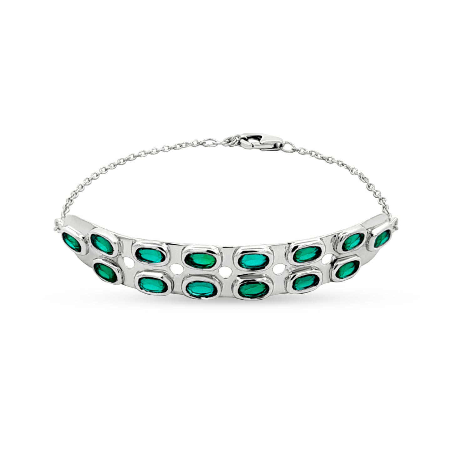 Ishani Luxe: Sterling Silver Crystal Green Stone Bracelet