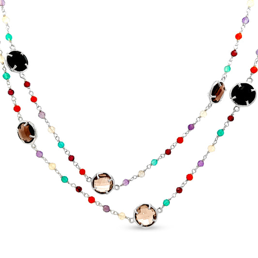 Sterling Silver Beaded Chain Necklace with Multi-Gemstone