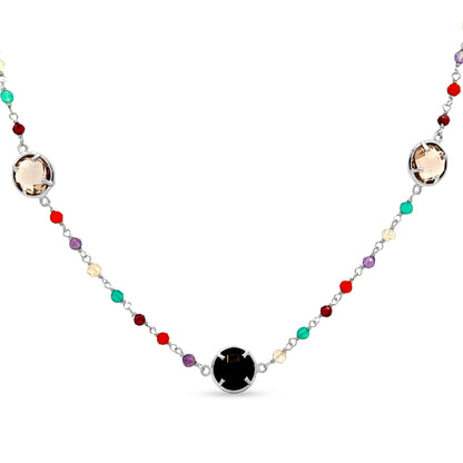 Sterling Silver Beaded Chain Necklace with Multi-Gemstone