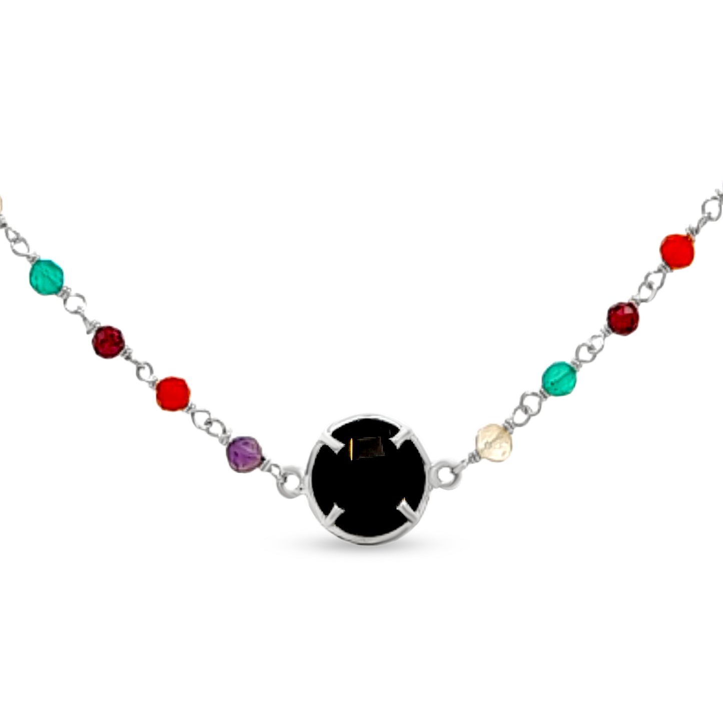 Sterling Silver Beaded Chain Necklace with Multi-Gemstone