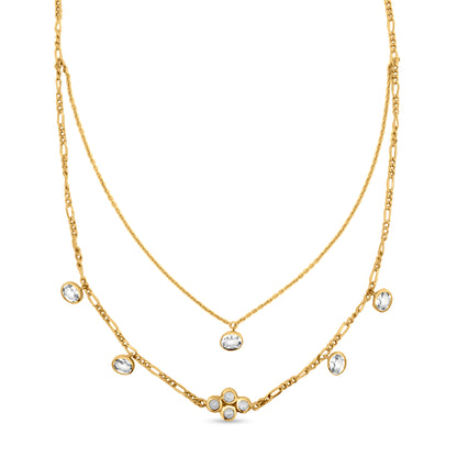 Sterling Silver Double Strand Chain with Crystal Bezel Beads