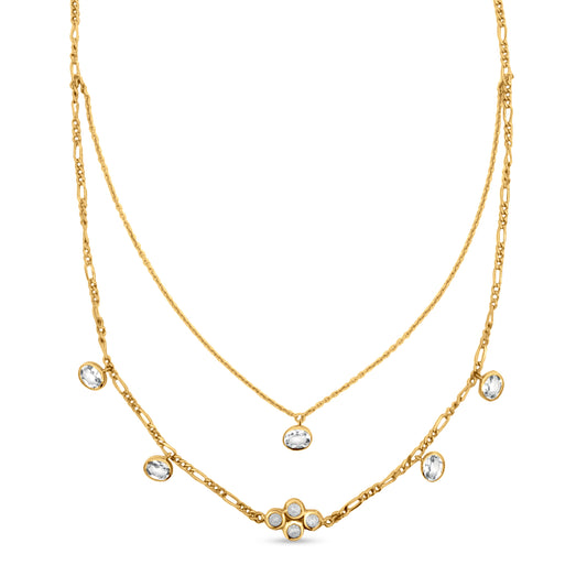 Sterling Silver Double Strand Chain with Crystal Bezel Beads