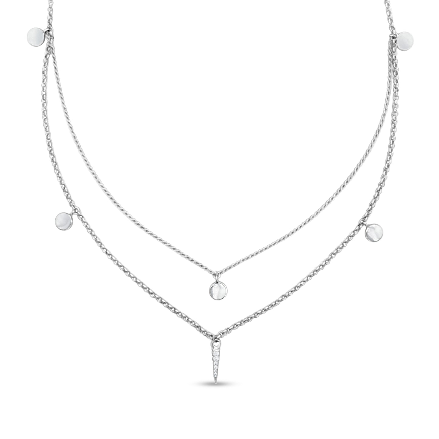Sterling Silver Double Strand Chain with Round Hanging Charms