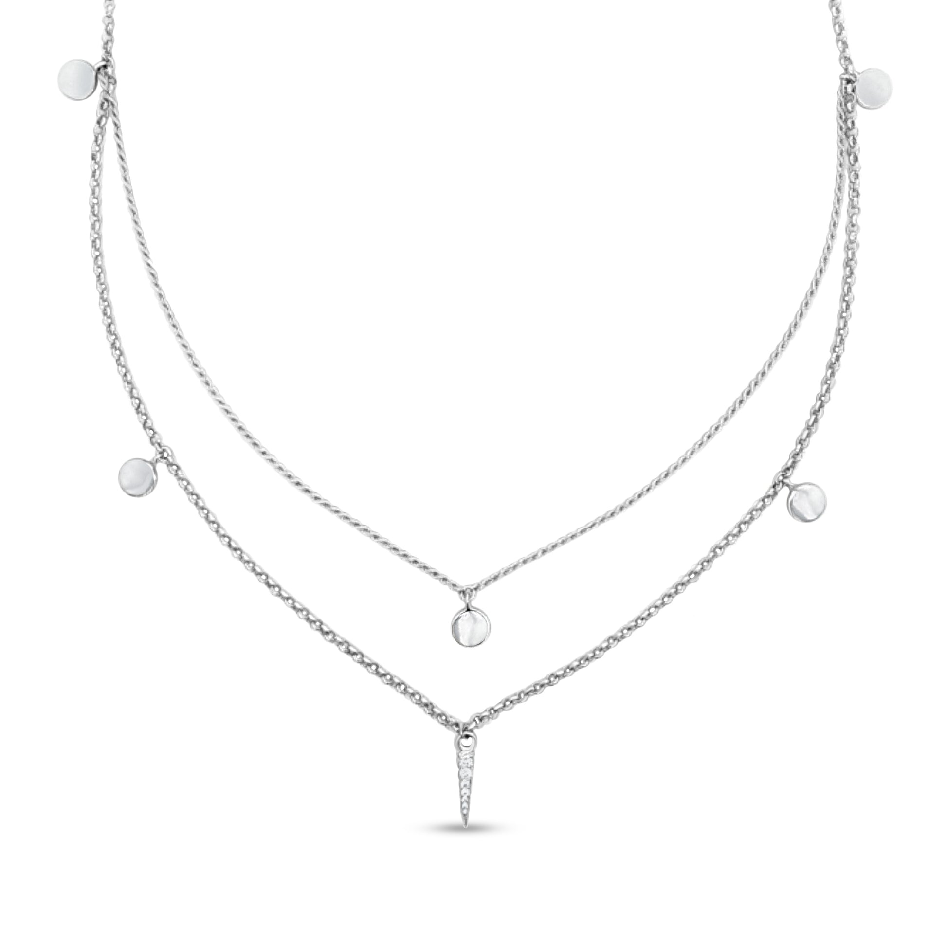 Sterling Silver Double Strand Chain with Round Hanging Charms