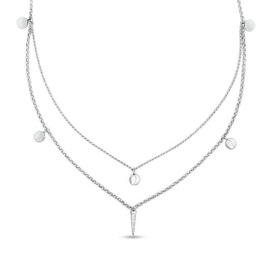Sterling Silver Double Strand Chain with Round Hanging Charms