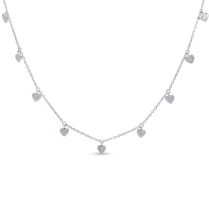 Sterling Silver Station Necklace with Dangling Heart Charms
