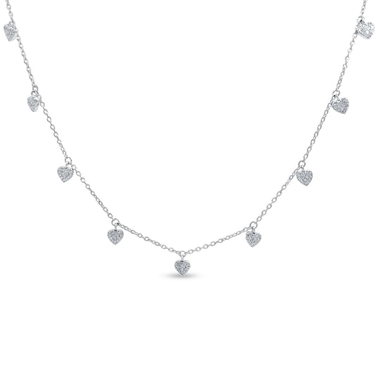 Sterling Silver Station Necklace with Dangling Heart Charms