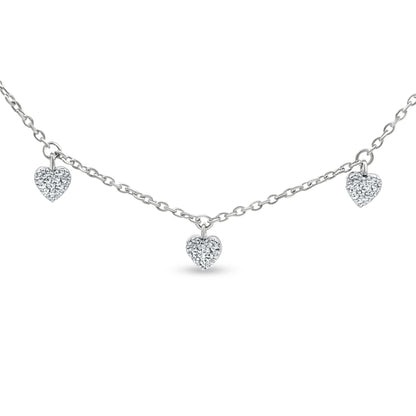 Sterling Silver Station Necklace with Dangling Heart Charms
