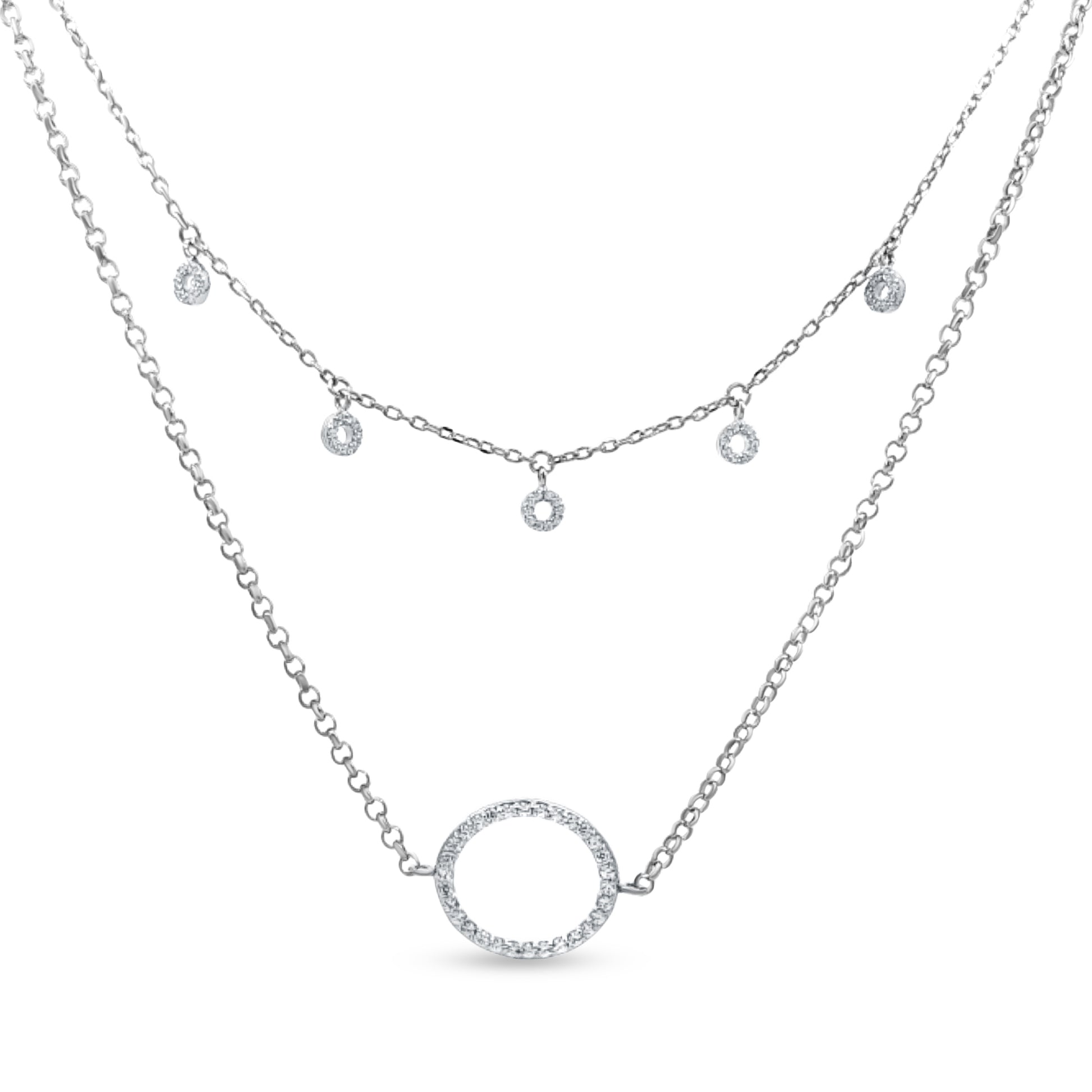 Charm-Embellished Layered 925 Silver Chain Necklace