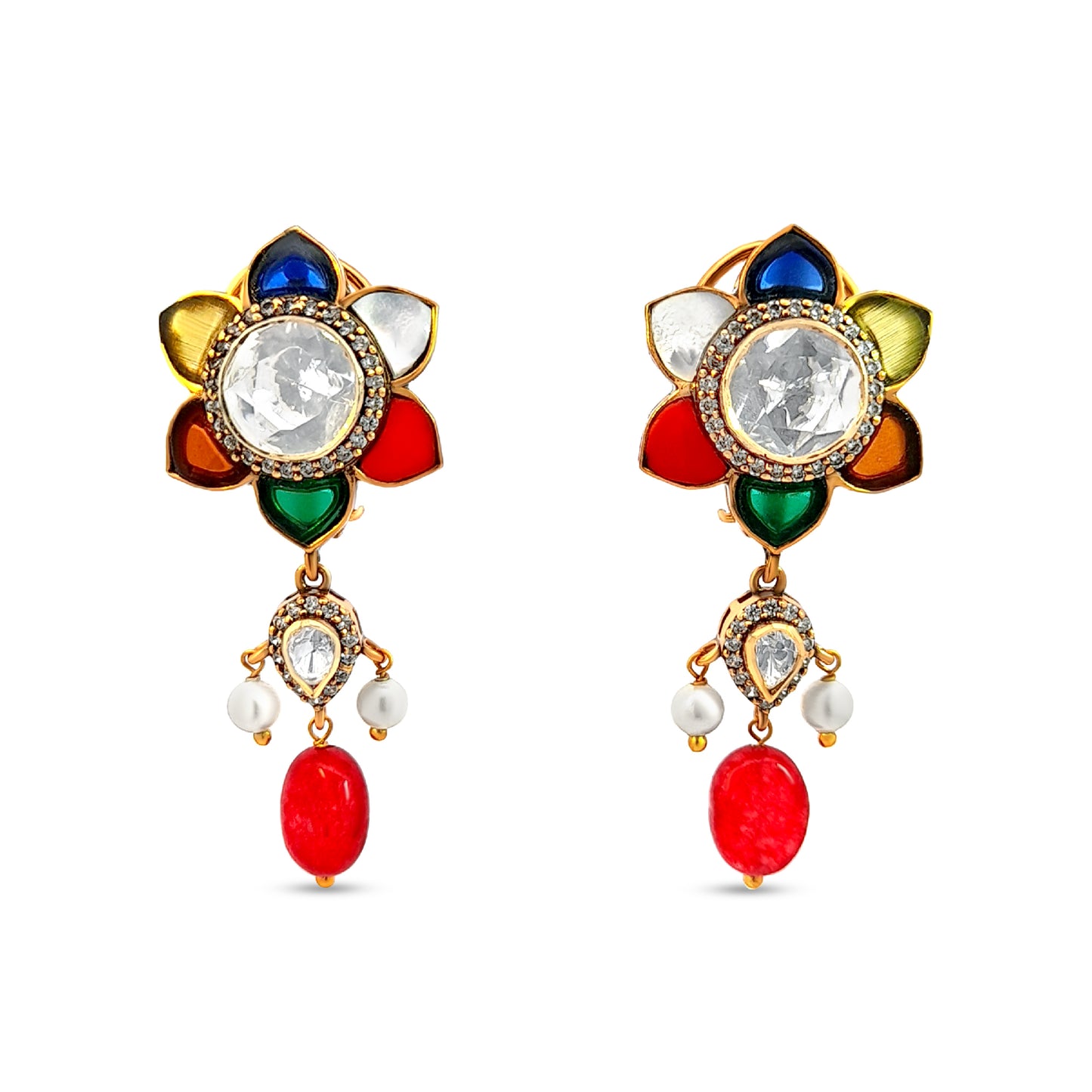 Meera's 925 Silver Kundan Earrings with Colorful Stones