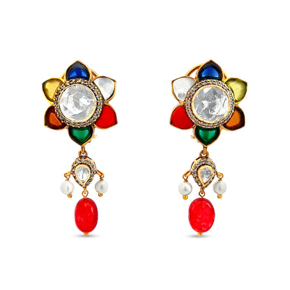 Meera's 925 Silver Kundan Earrings with Colorful Stones