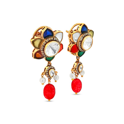 Meera's 925 Silver Kundan Earrings with Colorful Stones