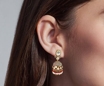 Gorgeous 925 Silver Kundan Jhumkas with Delicate Pearl Hangings