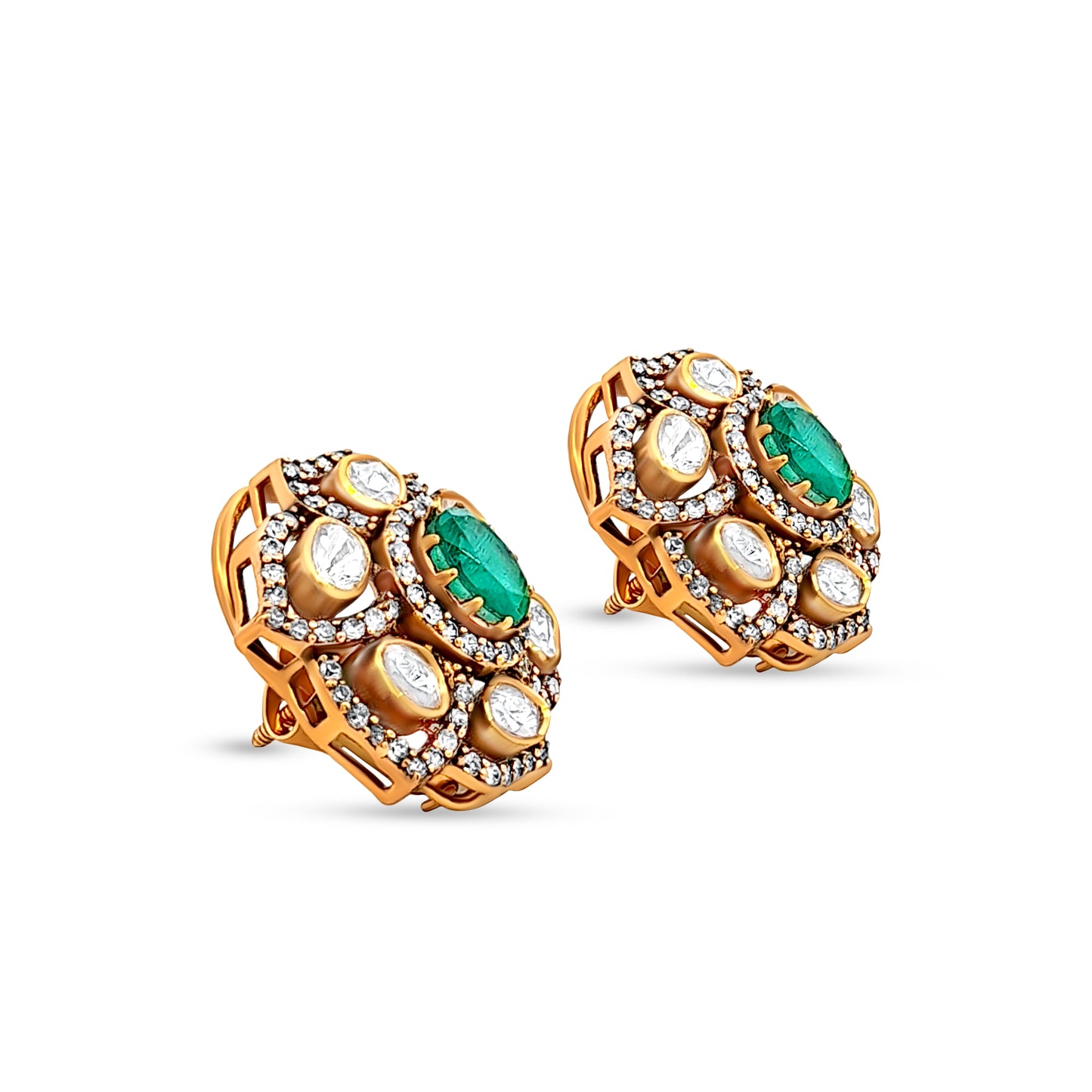 Tanvika's Rajputi Style 925 Silver Kundan Earrings with Green Stone