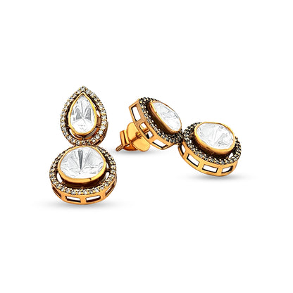 Vaishali's Pear-Shaped Drop 925 Silver Kundan Earrings