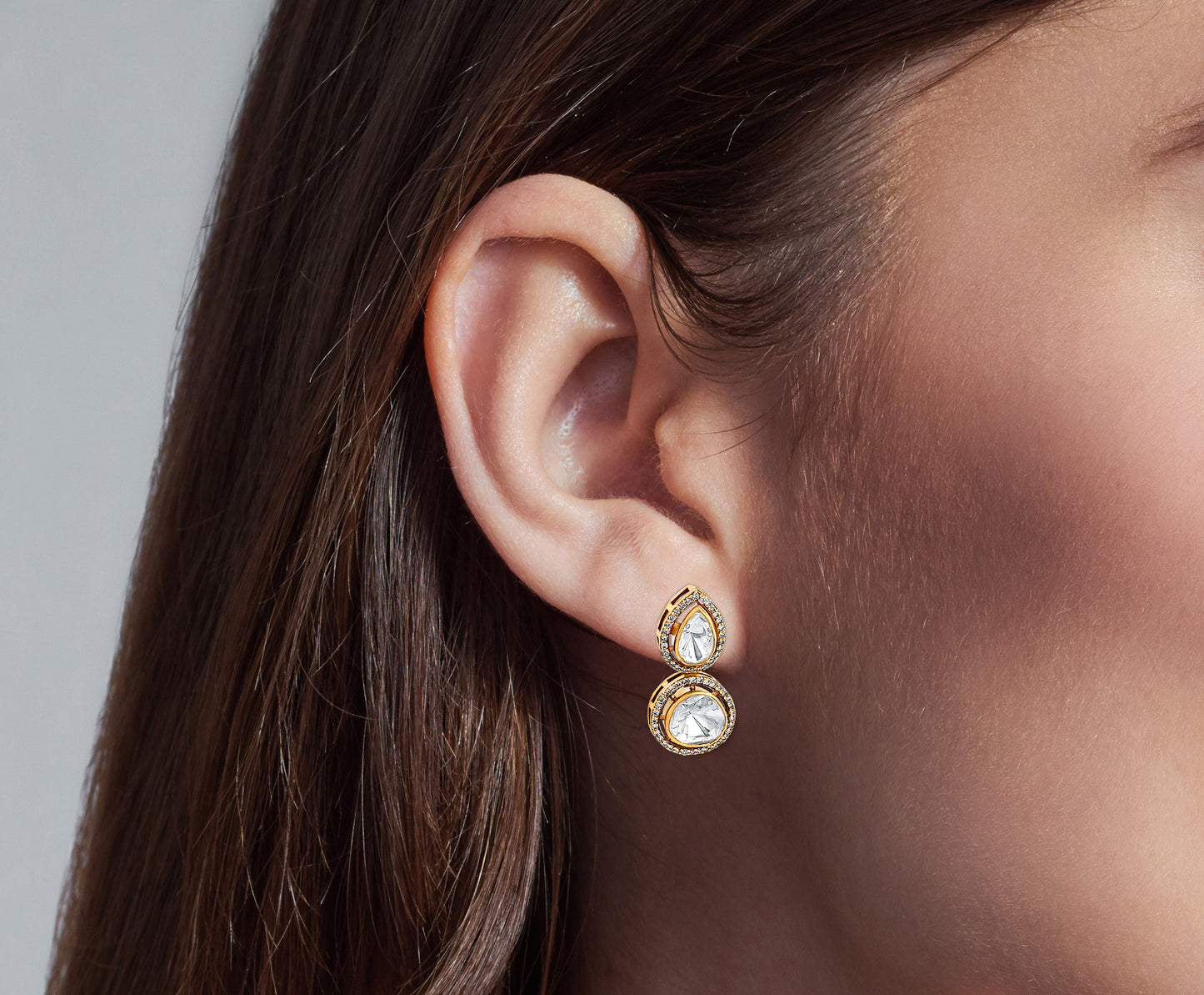 Pear-Shaped Drop 925 Silver Kundan Earrings