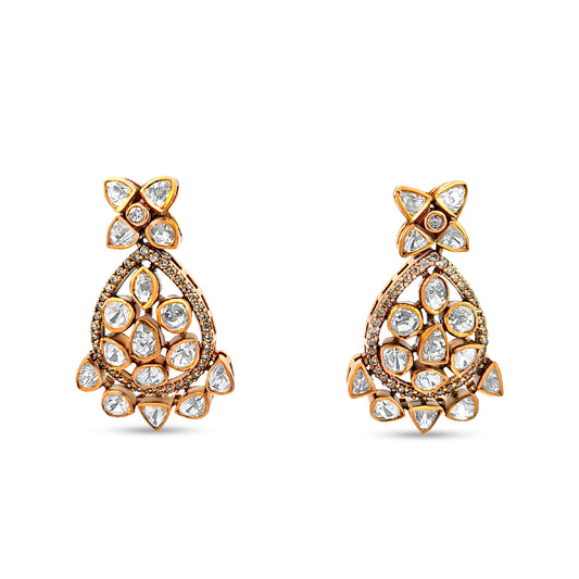 Unique Drop 925 Silver Kundan Earrings