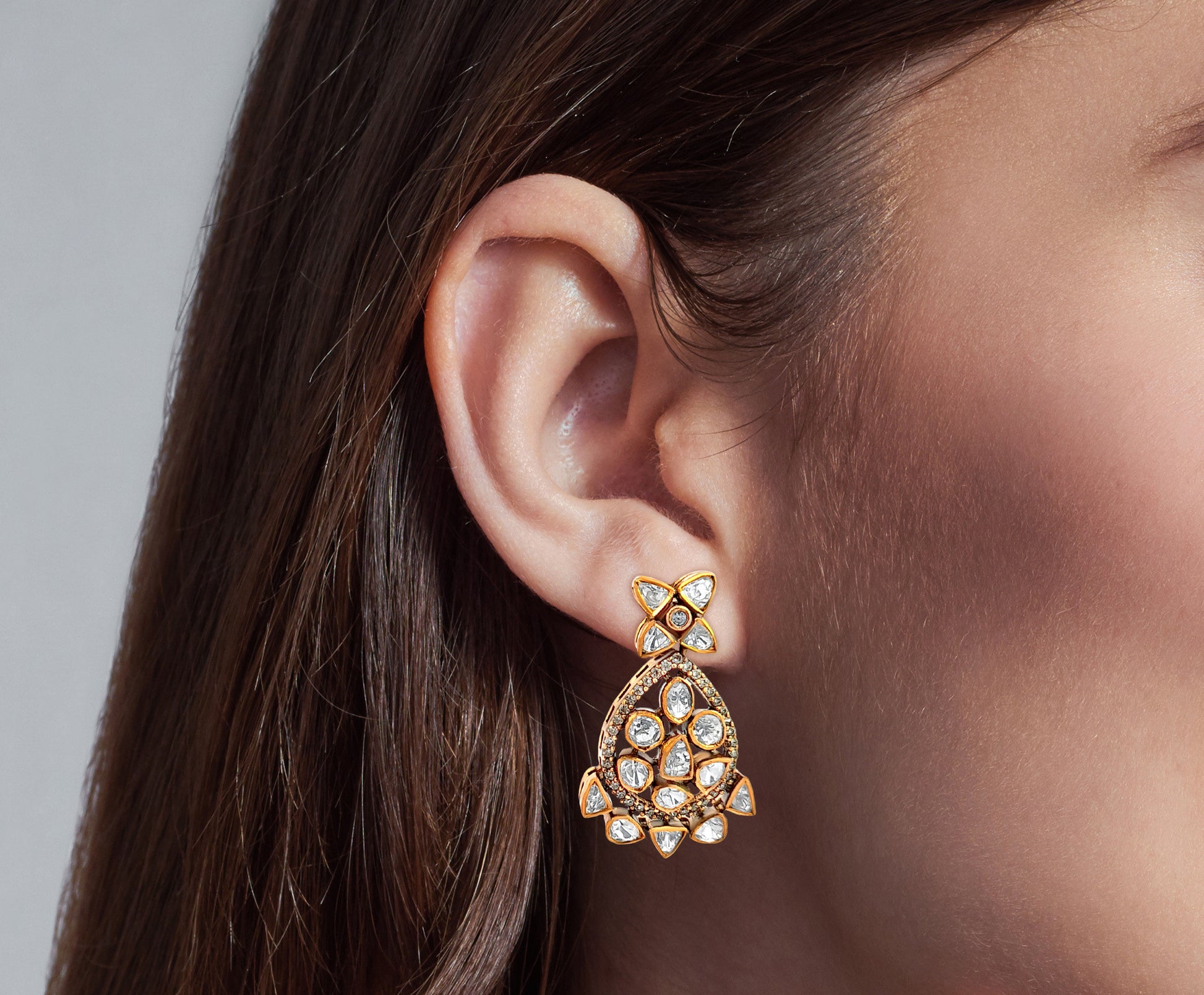 Unique Drop 925 Silver Kundan Earrings