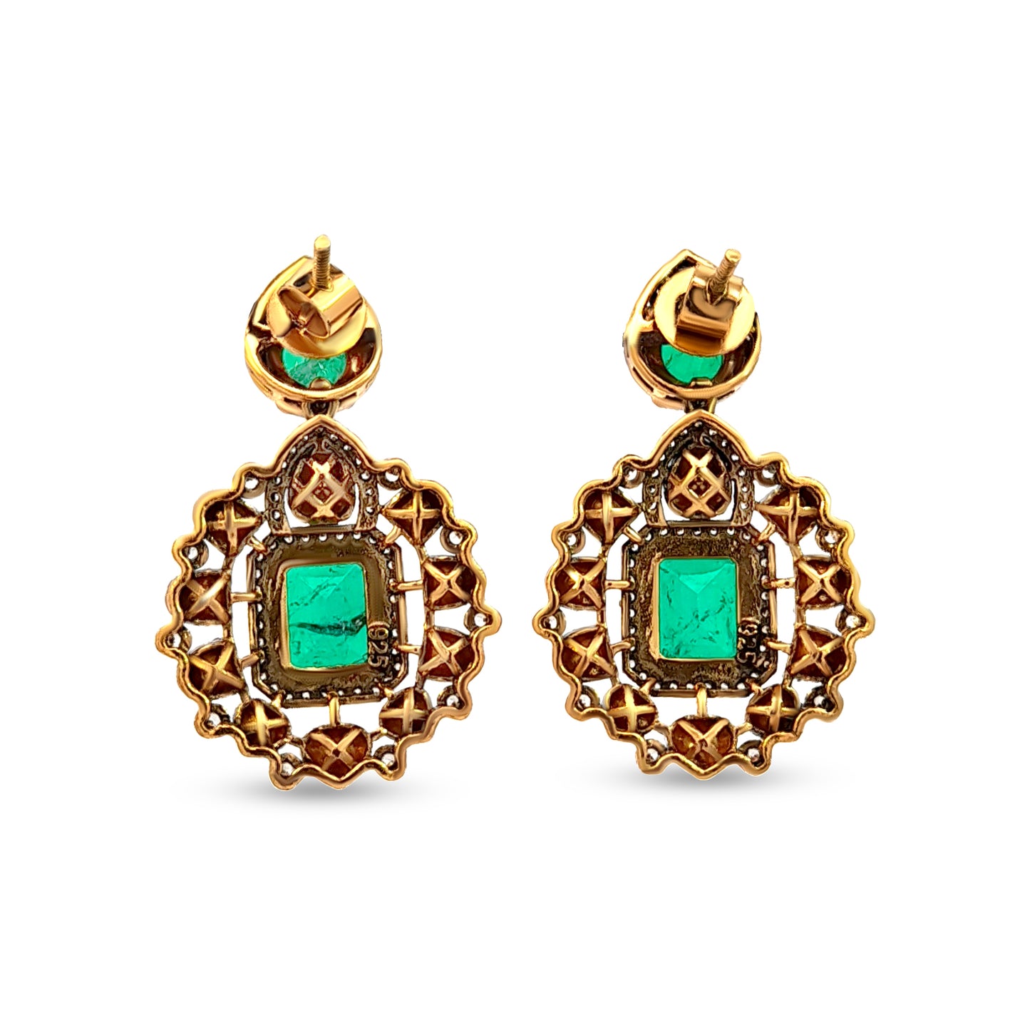 Royal Style Heavy 925 Silver Kundan Earrings with Green Stone