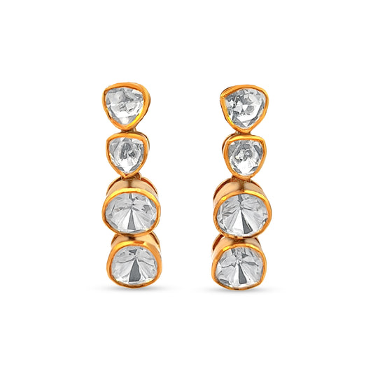 Stylish Single-Line 925 Silver Kundan Earrings