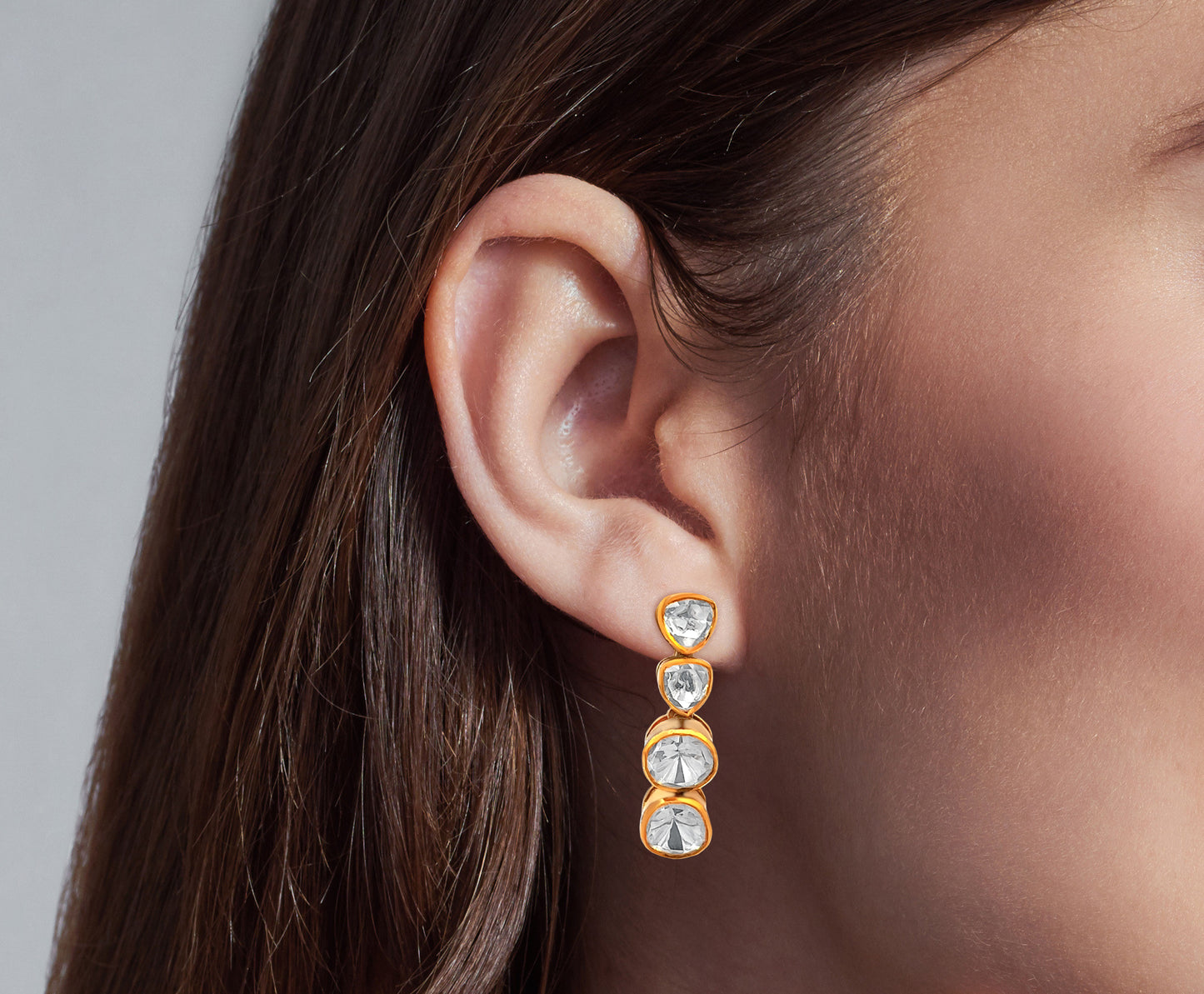 Stylish Single-Line 925 Silver Kundan Earrings