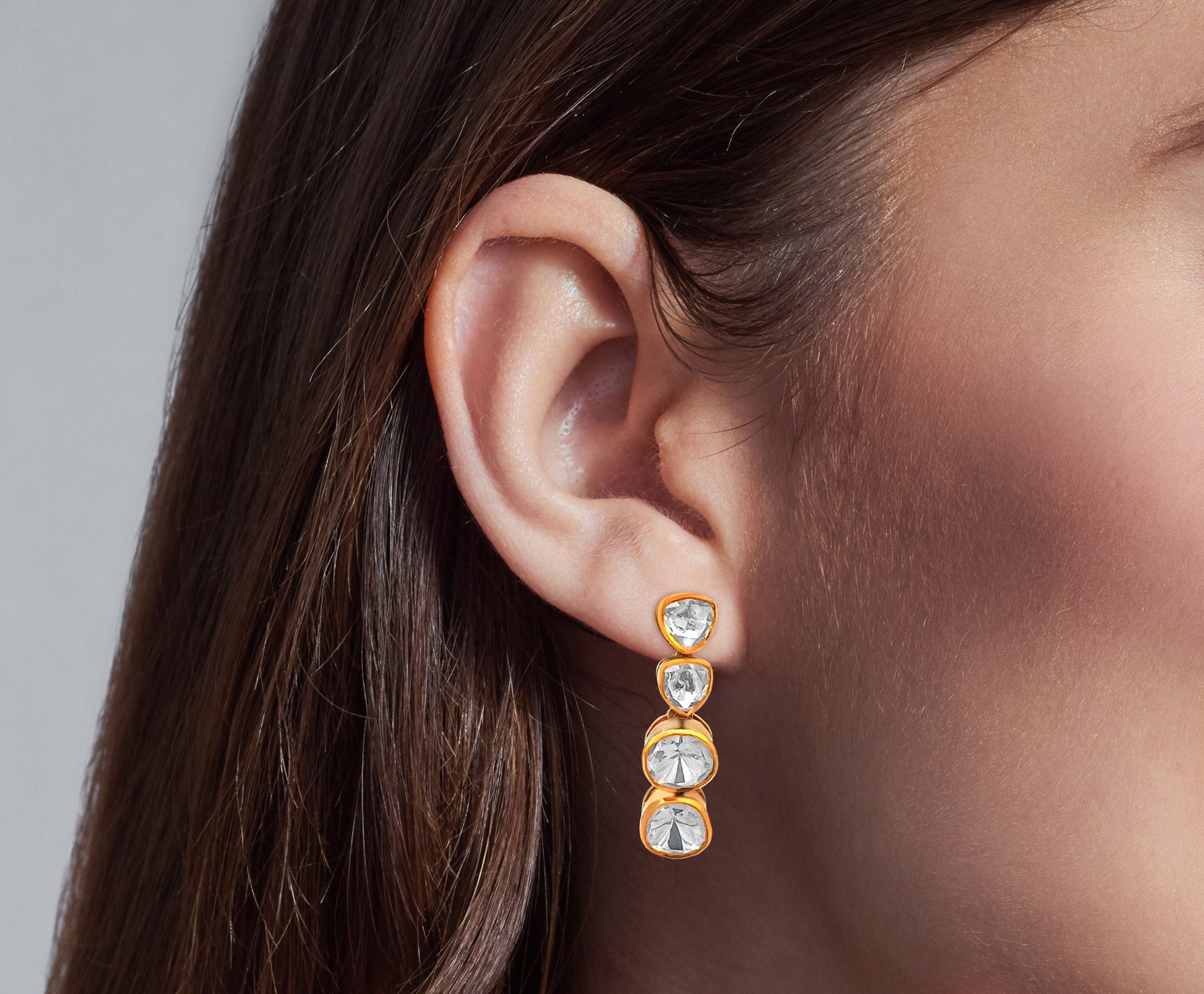 Stylish Single-Line 925 Silver Kundan Earrings