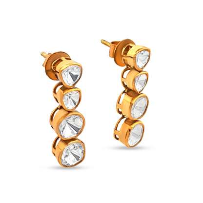 Stylish Single-Line 925 Silver Kundan Earrings