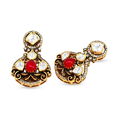 Anaya's Bold 925 Silver Kundan Earrings with Red Stone