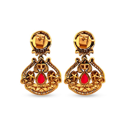 Anaya's Bold 925 Silver Kundan Earrings with Red Stone