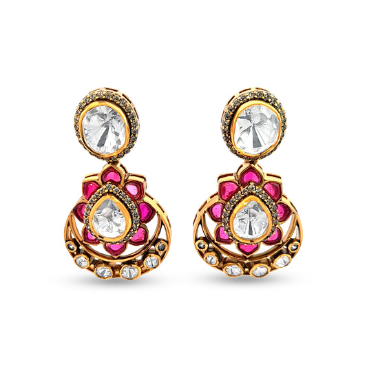 Stunning 925 Silver Kundan Chand Bali Earrings