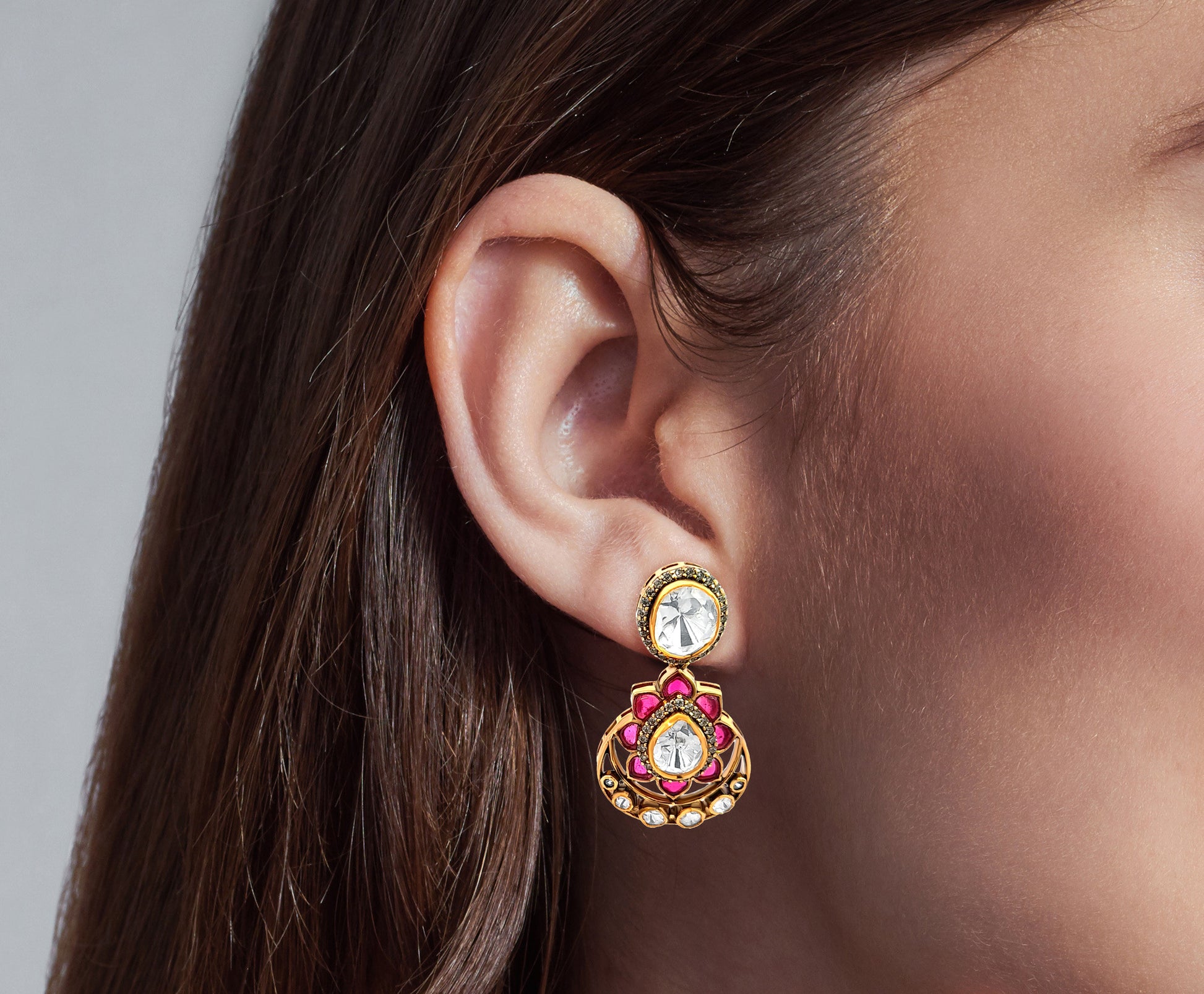 Stunning 925 Silver Kundan Chand Bali Earrings