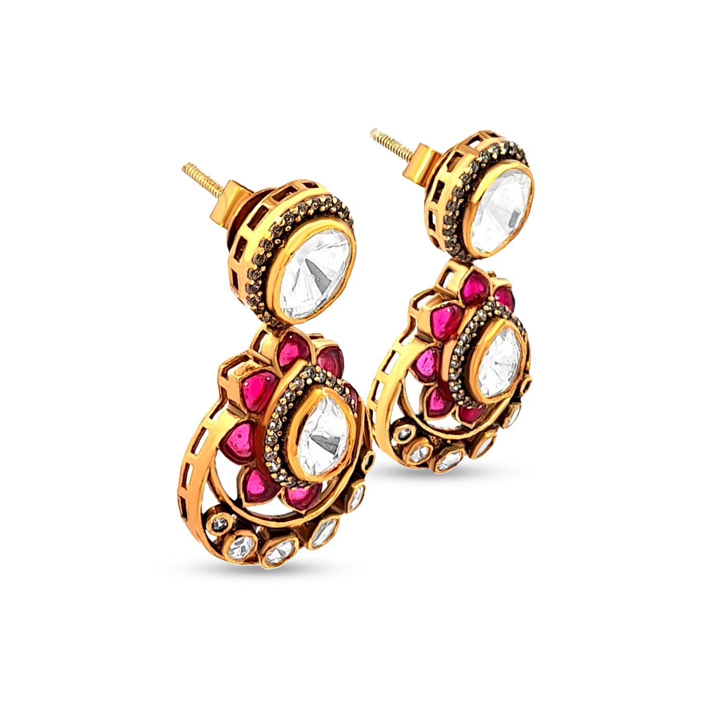 Stunning 925 Silver Kundan Chand Bali Earrings