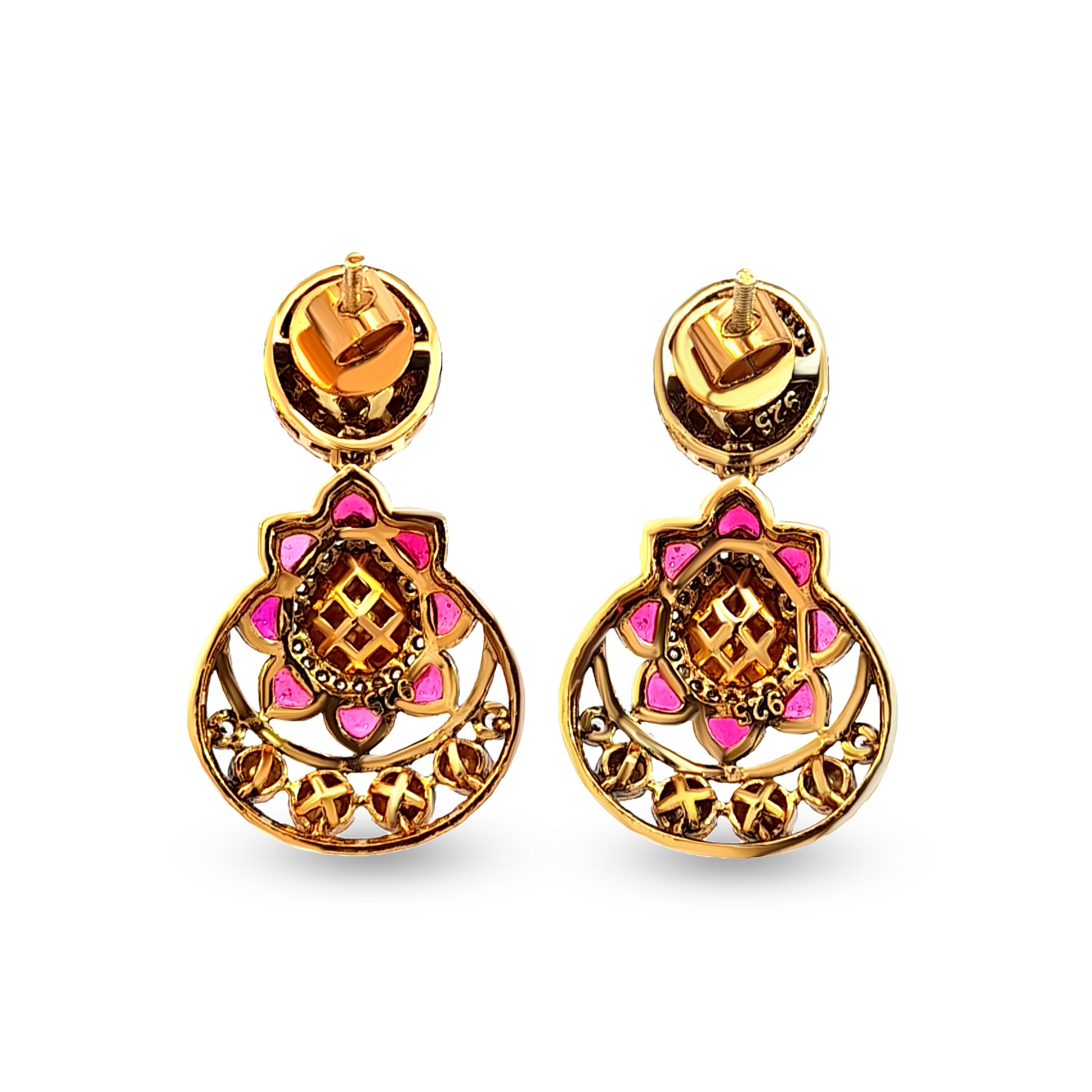 Stunning 925 Silver Kundan Chand Bali Earrings