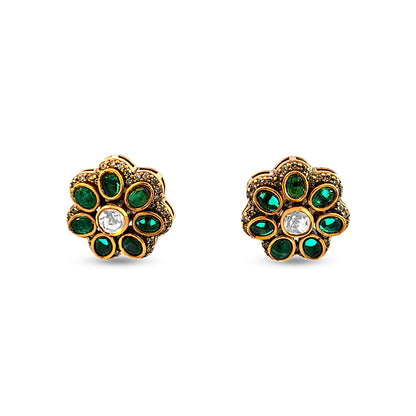 Blooming Kundan Floral 925 Silver Stud Earrings